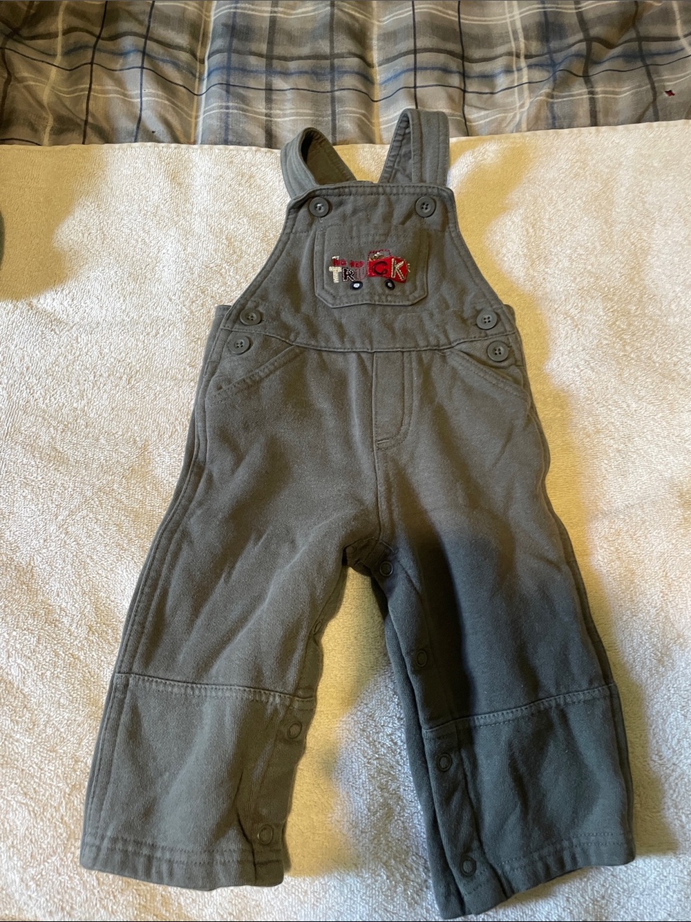 Carter's Gray Overalls with Red Truck Accent